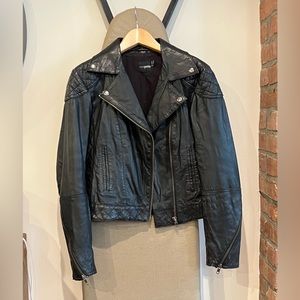 Asos Genuine Leather Motorcycle Jacket, Black, Petite US 4P, UK 8